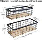 Metal Wire Basket Detachable Wood Base Storage Organizer Farmhouse Hanging Basket for Kitchen Cabinets, Bathroom, Pantry, Laundry Room Set of 2,Black Color