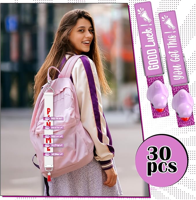 Kigeli 30 Pcs Spirit Clips Cheer Pins Cheerleader Gifts Clothes Pins for Backpacks Competition Glittered for Team Cheer Gifts Stuff Supplies Party Favors Accessories Bulk(Purple,Duck)