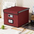 Huolewa File Organizer Box with Lid, Collapsible File Folder Organizer for Office Document Storage, Filing Box with Plastic Slide for Letter Size Hanging File Folders(1 Pack, Dark Red)