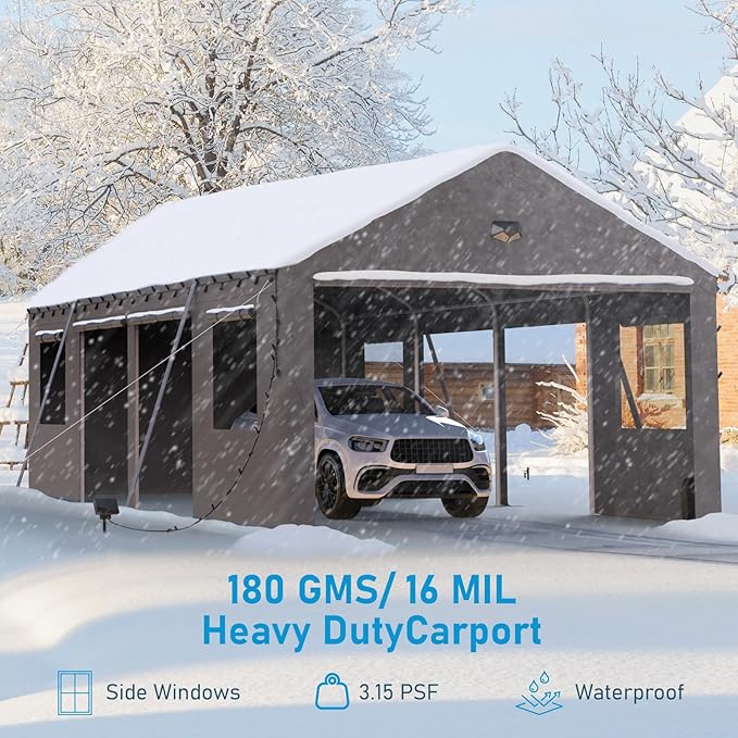Carports Canopy Heavy Duty, Portable Garage with Sidewalls and Side Doors (13x25, Grey)