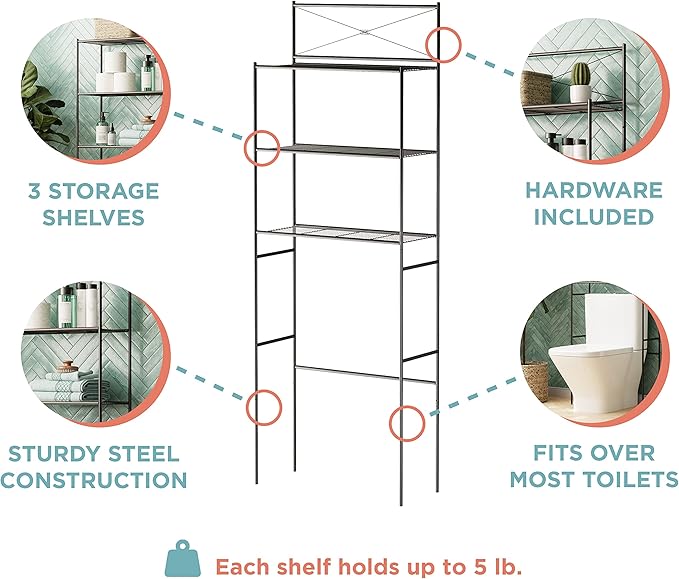 Zenna Home Over the Toilet Storage Shelf Space Saver, Behind Toilet Bathroom Organizer and Storage, Metal Bathroom Organizer with 3 Shelves, Oil Rubbed Bronze