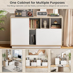 39" Office Storage Cabinet with 2 Drawers, Sideboard Buffet with Doors and Shelves, Open Adjustable Wood Printer Stand with Storage for Letter/A4, Living Room, Entryway, Light Walnut