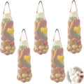 Larrel 5PCS Hanging Mesh Storage Bags, Potatoes Onion Garlic Mesh Storage Bags, Long and Large Reusable Net Produce Bag, Net Produce Bag for Fruit and Veggies, Garbage-Bags for Home RV Camper (Beige)