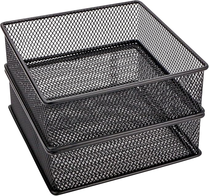 Annova Mesh Stackable Drawer Cabinet and Shelf Organizer Bins Storage Basket School Office Supply Holder Tray- Set of 2 (Black, 6x6x2 Inch)