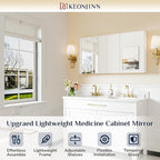 Keonjinn 48 x 26 Inch Medicine Cabinet, Assembly Required, White Bathroom Medicine Cabinets Mirror, Lightweight, Adjustable Shelves, Surface Mount or Recessed, Tempered Glass