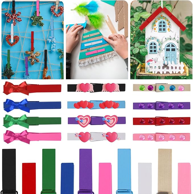 100Pcs Colored Wooden Clothespins, 2.9inch Clothes Pins for Crafts Clip Laundry, 10 Color Cheer Pins