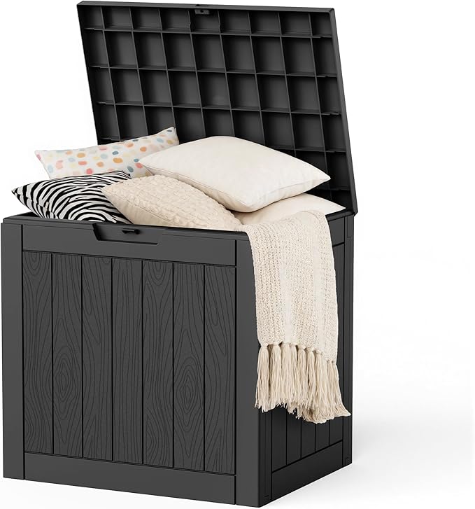 37 Gallon Resin Deck Box Outdoor Storage Box for Patio Furniture,Outdoor Cushions,Garden Tools and Pool Supplies,Waterproof,Lockable(Black,37Gallon)
