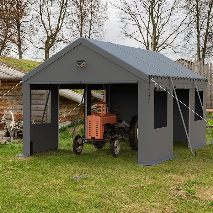Carports Canopy Heavy Duty, Portable Garage with Sidewalls and Side Doors (12x20, Grey)