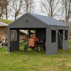 Carports Canopy Heavy Duty, Portable Garage with Sidewalls and Side Doors (12x20, Grey)