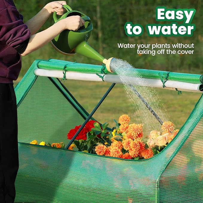 Quictent 6x3x1ft Galvanized Raised Garden Bed with Cover Metal Planter Bottomless Box w/ 2 Large Screen Windows Mini Greenhouse 20pcs T-Tags 1 Pair Gloves Outdoor Growing Vegetables (Green)