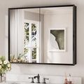 Keonjinn Medicine Cabinet Mirror 40" x 32", Assembly Needed, Black Medicine Cabinet with Mirror for Bathroom, Beveled Framed, Stepless Adjustable Shelves, Wall-Mounted or Recessed, Tempered Glass