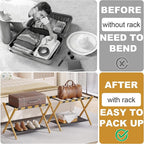 Bamboo Luggage Rack for Guest Room, 26.77" Folding Wide Suitcase Stand with Fabric Storage Shelf, Thickened Luggage Stand Holder for Bedroom Hotel, Luggage Rack for Suitcases (1 Pack - Natural)