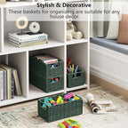 Vagusicc Wicker Storage Basket, Set of 2 Hand-Woven Paper Rope Wicker Basket, Small Storage Baskets for Organizing Toilet Paper, Foldable Small Cube Organizer Bins for Shelves and Bathroom (Green)