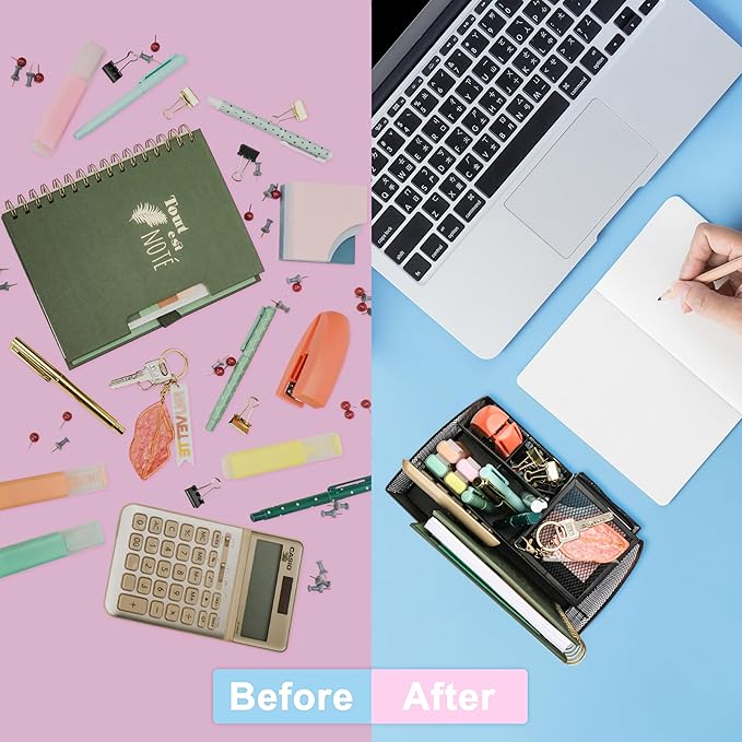 Exerz Desk Organizer Black Office Desk Accessories Supplies Office Storage Desktop Pencil Pen Holder with Drawer Home Workspace