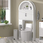 AHB Over The Toilet Storage Cabinet, Freestanding Bathroom Organizer with Adjustable Shelf and Anti-Tip Device, Arched Cabinet with Doors, Space-Saving Toilet Storage for Bathroom, Laundry, Mini Bar