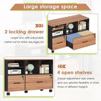 Semoic 2 Drawer File Cabinet for Home Office, Lockable Rolling Filing Cabinet with Adjustable Shelves, Wood Lateral File Cabinet with Lock, Printer Stand Office Storage Cabinet, Rustic Brown & Black