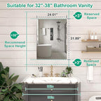 24 x 32 Farmhouse Medicine Cabinet for Bathroom, Silver Bathroom Mirror with Storage, Tempered Glass, Frameless Recessed or Wall Mount Aluminum Medicine Cabinet - Pre-Assembled