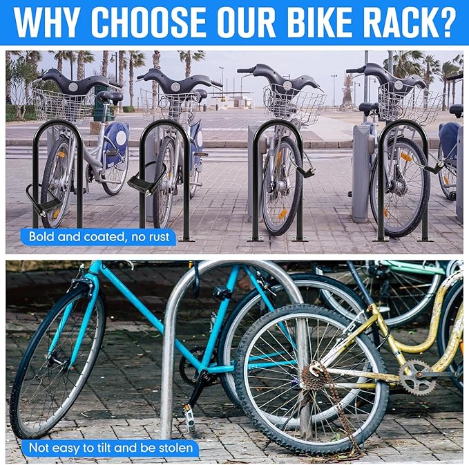 2 Pack 2-3 Bike Capacity U Bike Rack Commercial Bicycle Rack 33" L Heavy Duty Galvanized Steel Bicycle Organizer Ground Parking Stand for Outdoor Garages Streets Yards Parks Schools Sidewalk