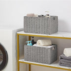 Vagusicc Wicker Storage Basket, Set of 2 Hand-Woven Paper Rope Wicker Basket, Small Storage Baskets for Organizing Toilet Paper Basket, Foldable Large Cube Storage Organizer Bins for Shelves (Grey)