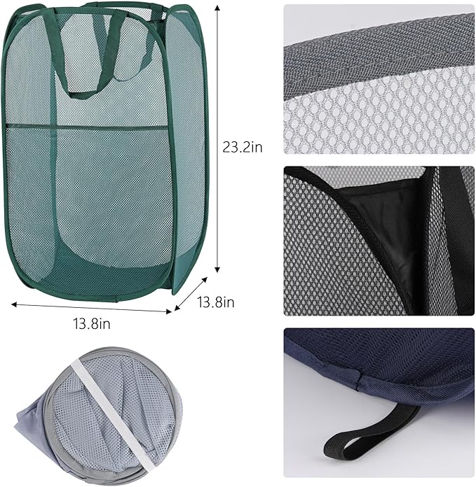 4Pcs Pop Up Laundry Basket Set, Collapsible Pop Up Hamper in 4 Colors, Mesh Laundry Basket for Home, Dorm, Travel & Storage