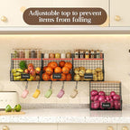 Fruit Basket for Kitchen with Lid, Counter&Wall Mounted Hanging Fruit Basket, Potato and Onion Storage, Metal Wire Fruit and Vegetable Storage, Snack Organizer 4 Pack(small and large)