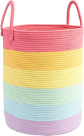 Woven Cotton Rope Laundry basket-15”X20” Laundry Hamper-Rope Storage Basket for Dirty Clothes, Toys and Blankets Perfect for Bathroom, Baby nursery and Living Room Storage (rainbow)