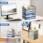 Daltack 6 Tier Paper Organizer for Desk, Paper Letter Tray Organizer for Desks, Mesh Desk File Organizers with Handle for Office, Home, School, Black