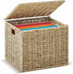 Marspark Seagrass File Box Organizers Decorative File Baskets for Hanging Folders Filing Cabinet with Lid Collapsible Letter Size Document Storage Box for Home Office Decor, Natural