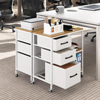 Giantex File Cabinet, Printer Stand with Storage, 3 Fabric Drawers, Open Storage Shelves, Charging Station, 4 Rolling Wheels (2 Lockable), Lateral Filing Cabinet for Home Office Organization (White)