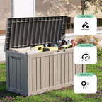90 Gallon Deck Box Outdoor, Waterproof Outdoor Storage Boxes with Lids, Outside Resin Lockable Storage Box for Patio Cushions, Garden Tools(Grey)
