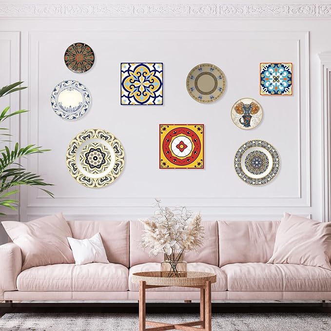 12-Pack Invisible Wall Plate Hangers, 8/10/12 Inch Brass Plate Holders with 16-Pack Wall Hooks