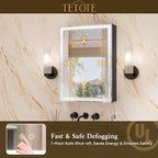 TETOTE 24 x 32 LED Bathroom Medicine Cabinet with Adjustable Shelves, Black Aluminum Cabinet, Anti-Fog Stepless Dimmable 3 Colors White/Warm/Natural, Easy to Install(Wall Mount/Recessed)