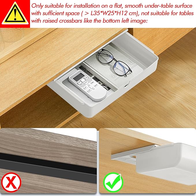 Poeland Under Desk Drawer Self-Stick Storage Organizer for Office Home School, Holders for Desk Accessories, Large Size, White