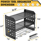 SPACECARE Power Tool Organizer, Drill Holder Wall Mount with 2 Side Pegboards with Hooks, 3 Layer Garage Organization Heavy Duty Tool Organizers Utility Rack for 4 Drill Holders Black