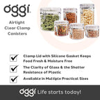 Oggi Jumbo Clear Canister with Clamp Lid, 150 oz - Airtight Food Storage Container, for Kitchen & Pantry Storage of Bulk, Dry Foods Including Pasta, Flour, Sugar, Coffee, Rice, Tea, Spices & Herbs