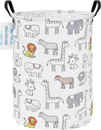 LANGYASHAN Laundry Basket Canvas Fabric Collapsible Organizer Basket for Storage Bin Toy Bins Gift Baskets Bedroom Clothes Children Nursery Hamper (Animals)