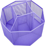 Annova Mesh Desk Organizer Rotate with 5 Compartments Spinning Tidy Candy/Pen Holder Office, Art Supply, Storage, Classroom, Home (Purple)