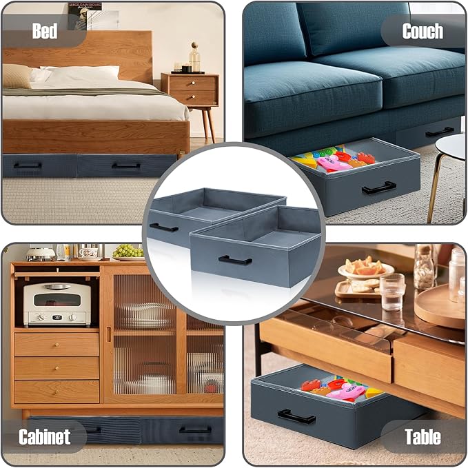 Under Couch Storage, 2 Pack Under Bed Containers, Foldable Under Sofa Storage keeps things out, Under Couch Storage Box for Toys, Blocks, Puzzles, Plush Dolls, Books (23.62 * 15.75 * 5.51in)