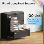 DEVAISE 3 Drawer Metal File Cabinet, Wide Lateral Filing Cabinet with Lock for Home Office Organization Hanging Files Letter/Legal/F4/A4 Size (Black, Assembly Required)