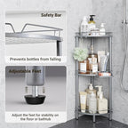ELYKEN Corner Shower Caddy Standing, 3 Tier Rustproof Metal Shower Organizer with Soap Holder, Floor Shower Corner Shelf Rack Storage Stands with Adjustable Feet & 2 Hooks for Bathroom, Silver