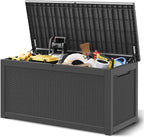 320 Gallon Outdoor Storage Box, Resin Deck Boxes Outdoor Waterproof For Patio Furniture, Garden Tools, Pool Supplies, Lockable And UV Resistant (Rattan Black)