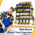 Power Tool Organizer, 5 Layer Drill Holders Wall Mount, Heavy Duty Metal Organizers and Storage Rack for Garage Organization, Tools Shelves with Screwdriver Plier Hammer Holder, Black