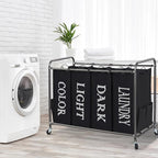 STORAGE MANIAC Laundry Sorter 4 Section, 47.8 Gal (181 L) Laundry Hamper with Wheels, Clothes Divider Basket Sorter, Clothes Separator Hamper Cart with Wheels and Removable Bags, Label Black