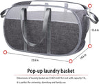 Pop-Up Laundry Basket，collapsible Mesh Laundry Hamper– With Extended Shoulder Straps, Sturdy Handles, and Premium Cationic Fabric (gray)…