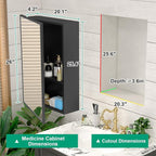 20 x 26 Farmhouse Medicine Cabinet for Bathroom, Black Bathroom Mirror with Storage, Tempered Glass, Frameless Recessed or Wall Mount Aluminum Medicine Cabinet - Pre-Assembled
