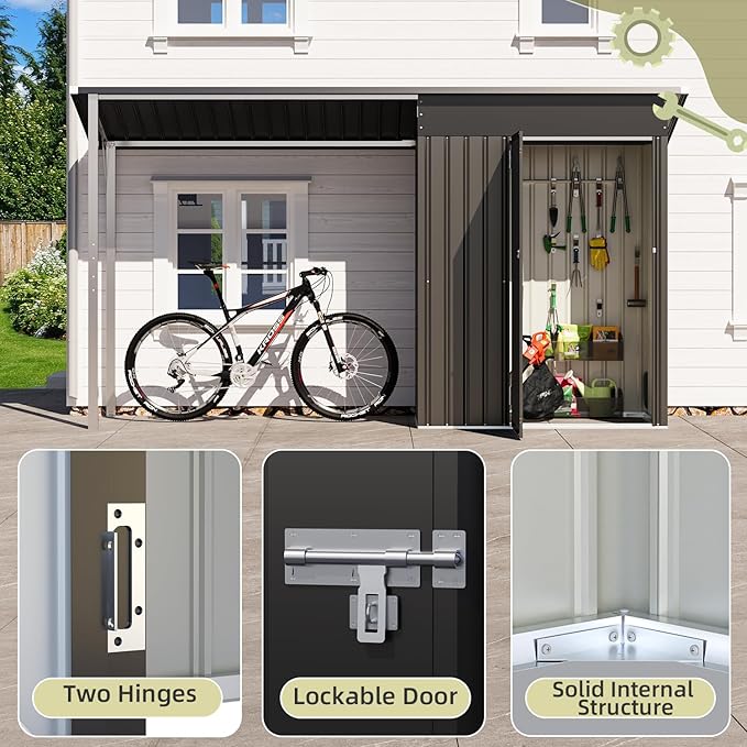 AECOJOY 5x3 FT Outdoor Storage Shed & Hardtop Gazebo Combo, 10x4 FT Metal Lean to Shed with 3‘x5’ Open Pergola, 2-in-1 Tool Sheds & Outdoor Storage for Patio, 30 Sq.Ft Covered