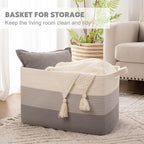 OIAHOMY Large Blanket Basket, 65L Cotton Rope Woven Laundry Basket, Toy Bin for Baby Room, Container for Blanket Storage in Living Room, 20''×16''×12'', Gradient Grey