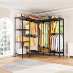 Heavy Duty Garment Rack Clothes Rack,Large Metal Closet Organizer System Storage Wardrobe,Freestanding Clothing Rack with Adjustable Wire Shelves& Hang Rods,MaxLoad 1100lbs