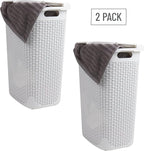 Mind Reader Slim Laundry Hamper with Lid, 60L Tall Clothes Basket, Narrow Tapered Design for Bathrooms, Closets and Laundry Rooms, Plastic, 2 Pack, White
