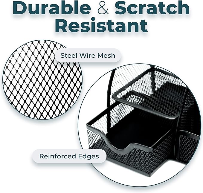 Greenco Black Mesh Desk Organizer, 6 Compartments, Office & Dorm Room Supplies Caddy, Steel Wire, 2 Count